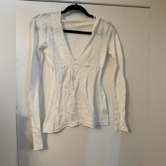 Aeropostale white tie front hooded long sleeve thin top size Small - Picture 1 of 7